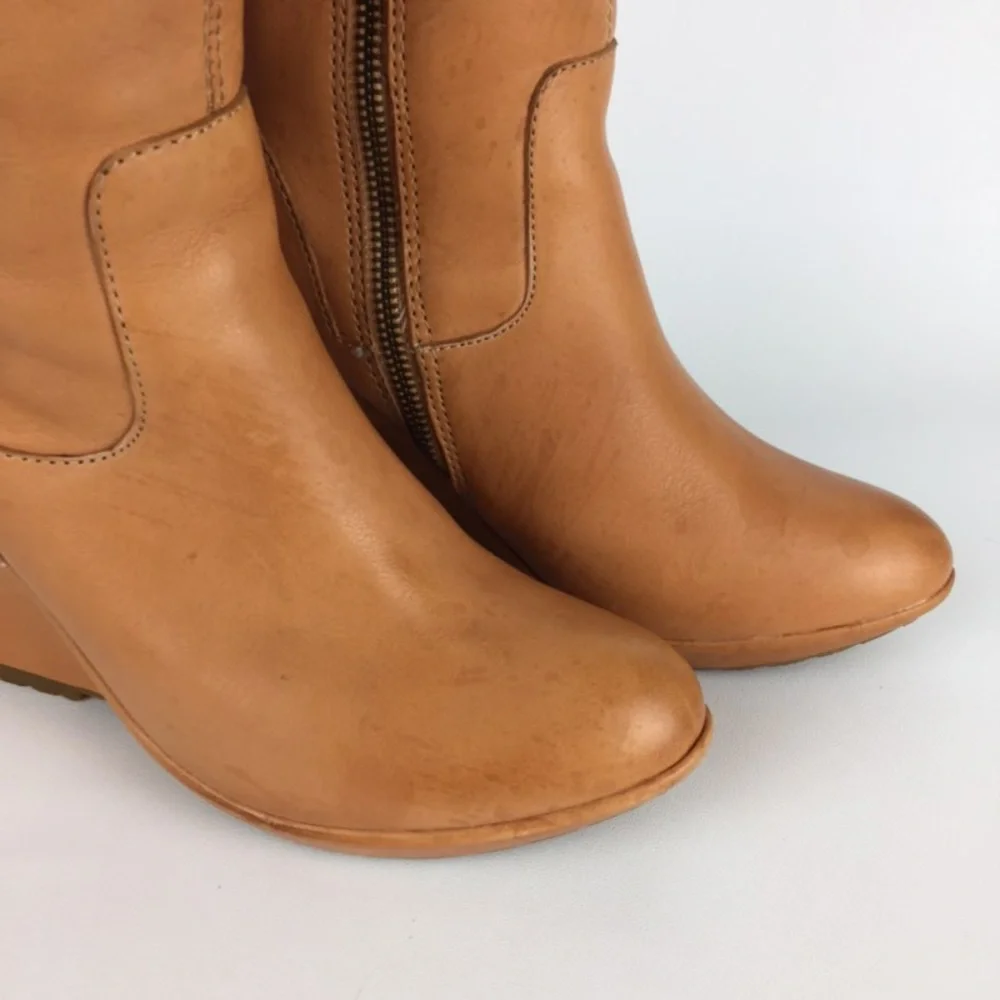 Kork Ease Adrianne Tan Leather Tall OTK Over the Knee Wedge Boot 6